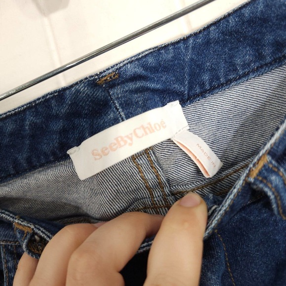 See By Chloe Womens Jeans Cropped Kick Flare Twisted Seam Scalloped Hem Sz 26 - Picture 5 of 10